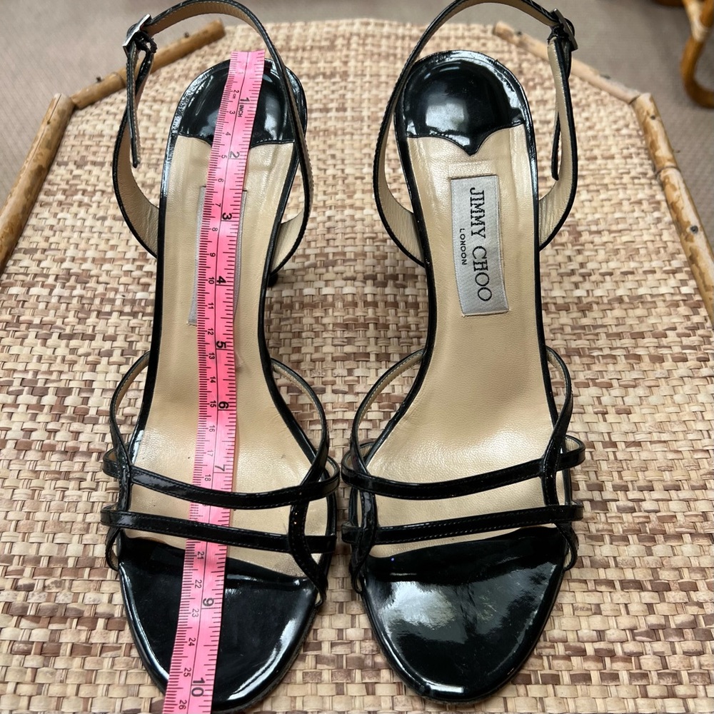 Jimmy Choo Black Patent Leather Sandals, size 40 (10) 3.75 inch heel
